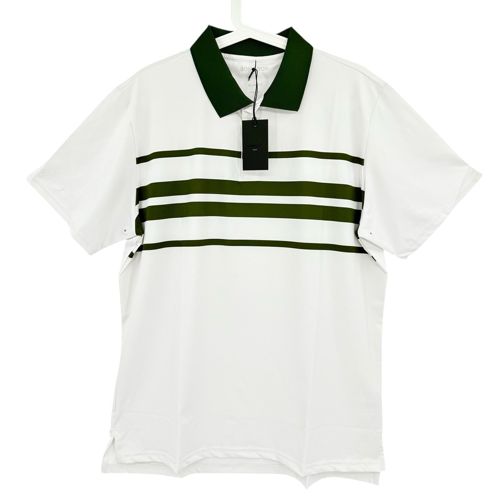 BONOBOS GOLF Men's White Green Stripe Slim Fit Polo Shirt Size L NWT $89.00
